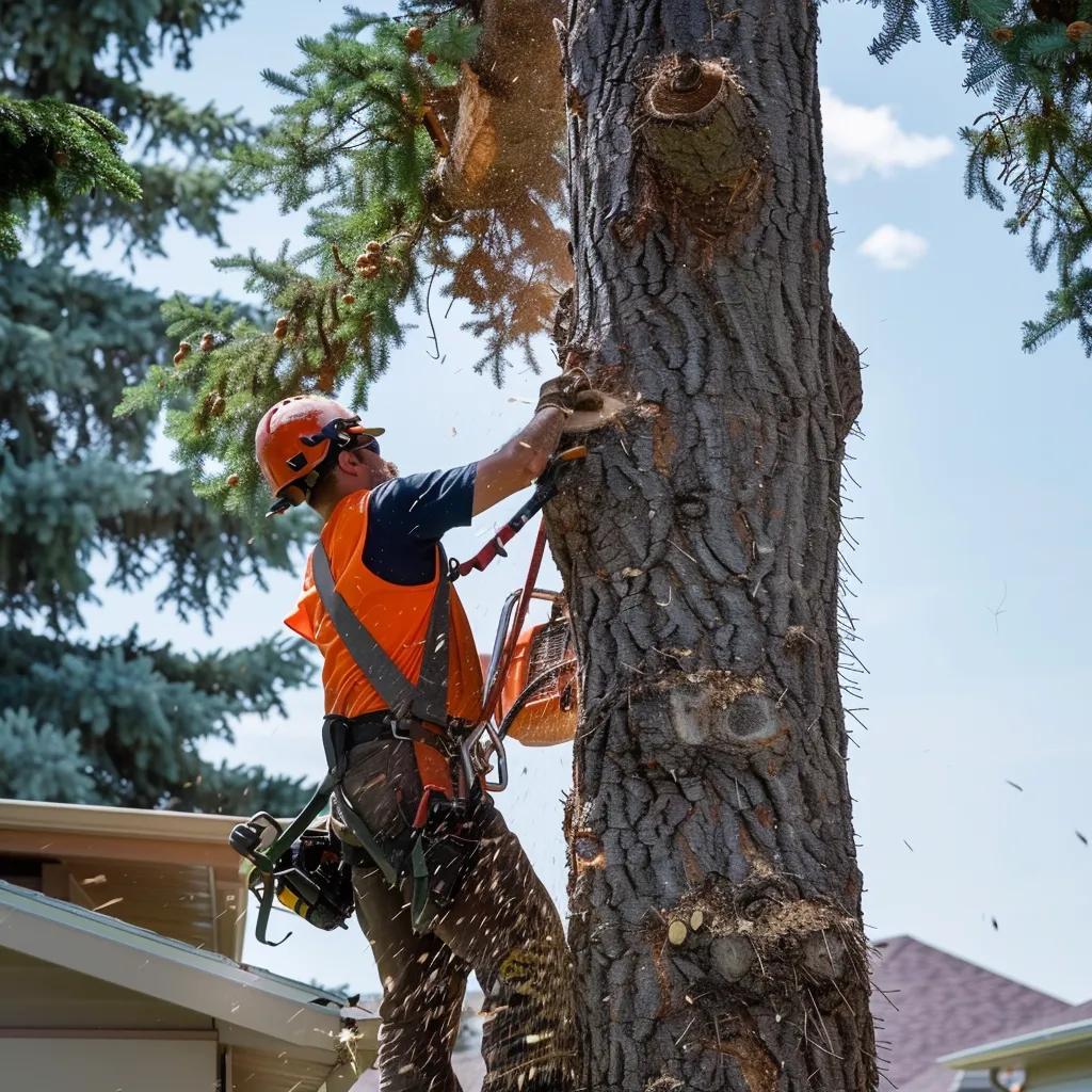 Professional arborist removing a tree in Kelowna, showcasing tree removal services