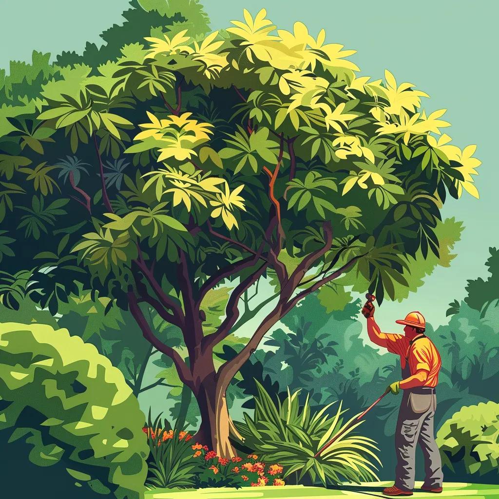 Healthy tree with arborist inspecting in a vibrant landscape